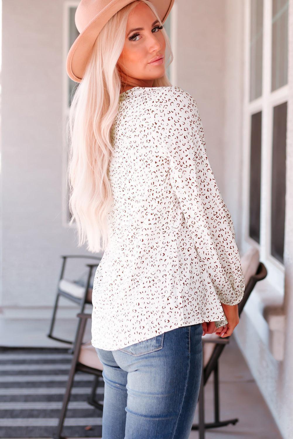 Well Lived Life Leopard Long Balloon Sleeve Blouse - MXSTUDIO.COM