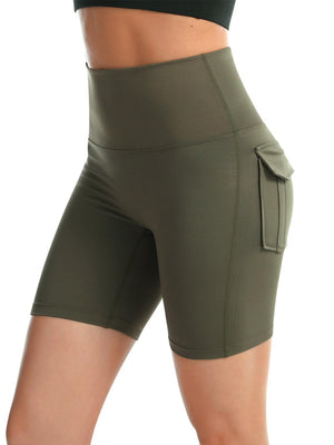 a close up of a woman's shorts with a pocket