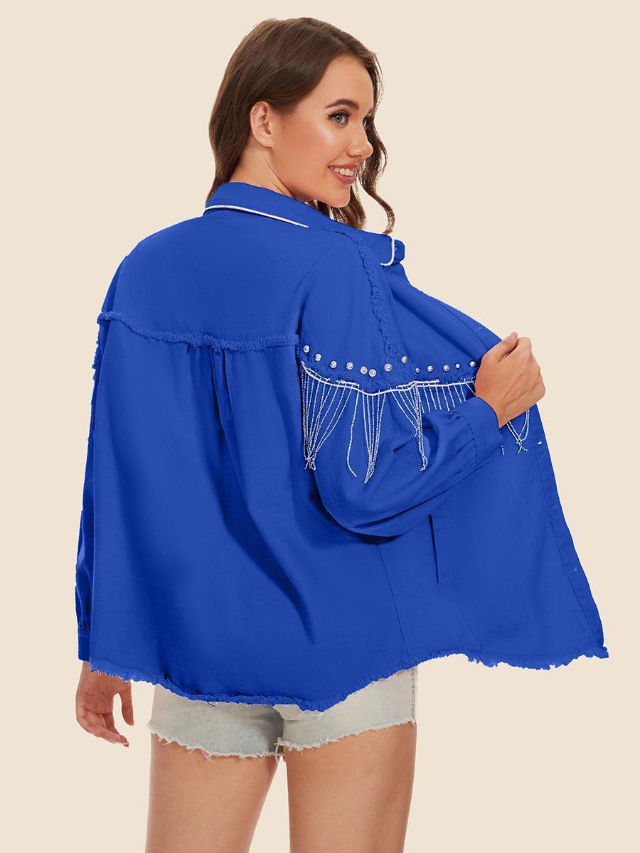 Western Fashion Raw Hem Cowgirl Jacket With Fringe - MXSTUDIO.COM