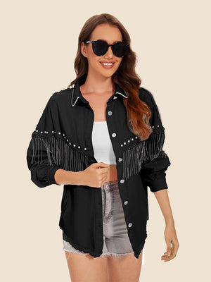 Western Fashion Raw Hem Cowgirl Jacket With Fringe - MXSTUDIO.COM