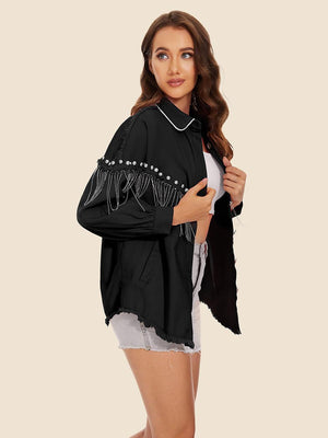 Western Fashion Raw Hem Cowgirl Jacket With Fringe - MXSTUDIO.COM