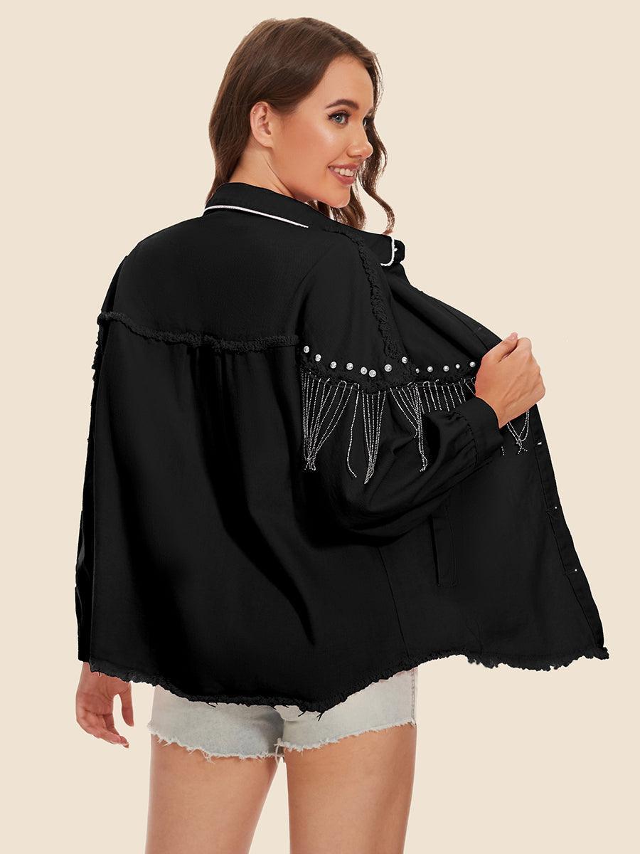 Western Fashion Raw Hem Cowgirl Jacket With Fringe - MXSTUDIO.COM