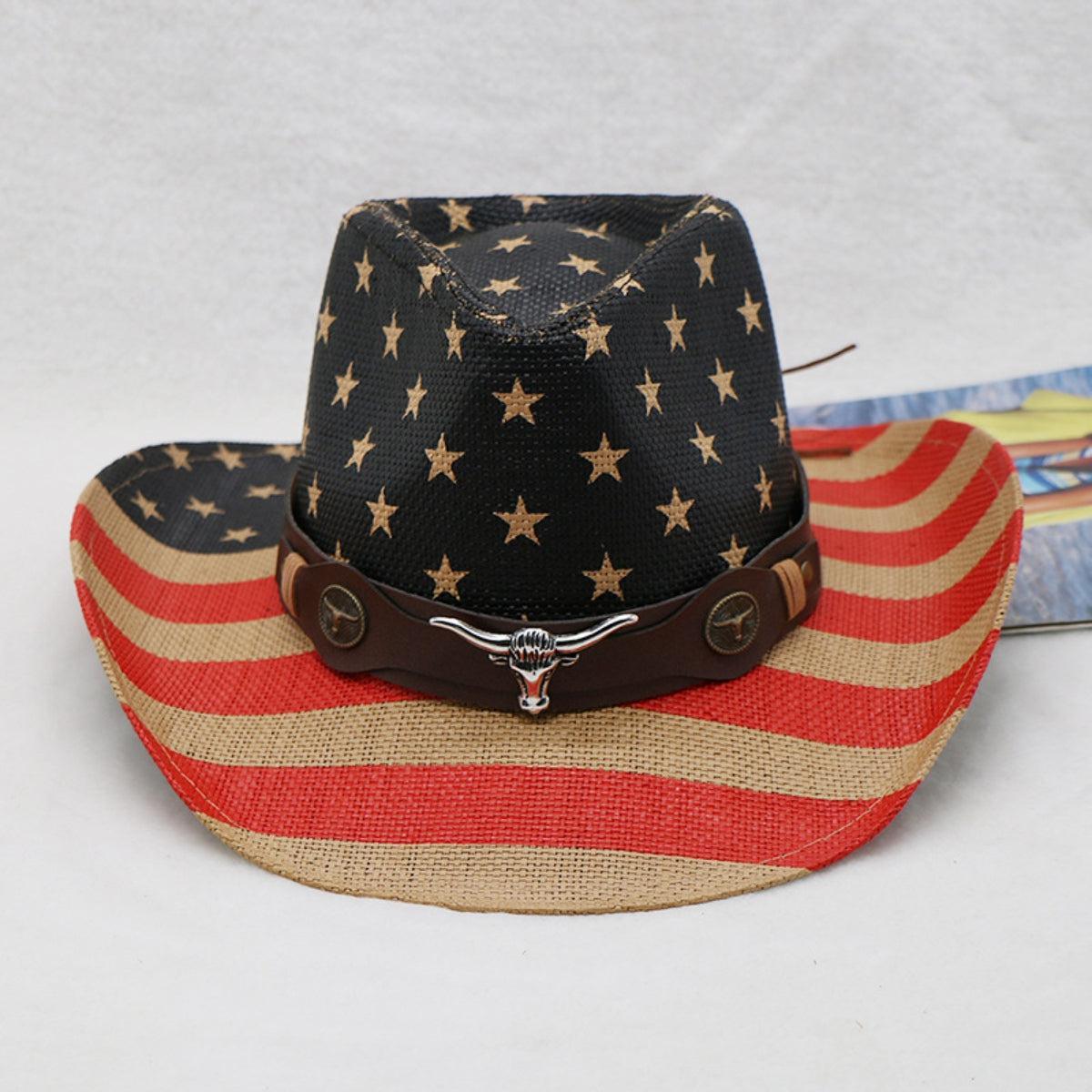 a black cowboy hat with stars on it
