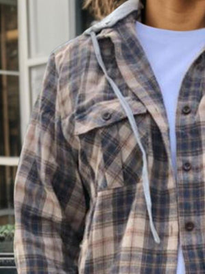 Western Vibe Button Up Plaid Hoodie-MXSTUDIO.COM