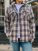 Western Vibe Button Up Plaid Hoodie-MXSTUDIO.COM