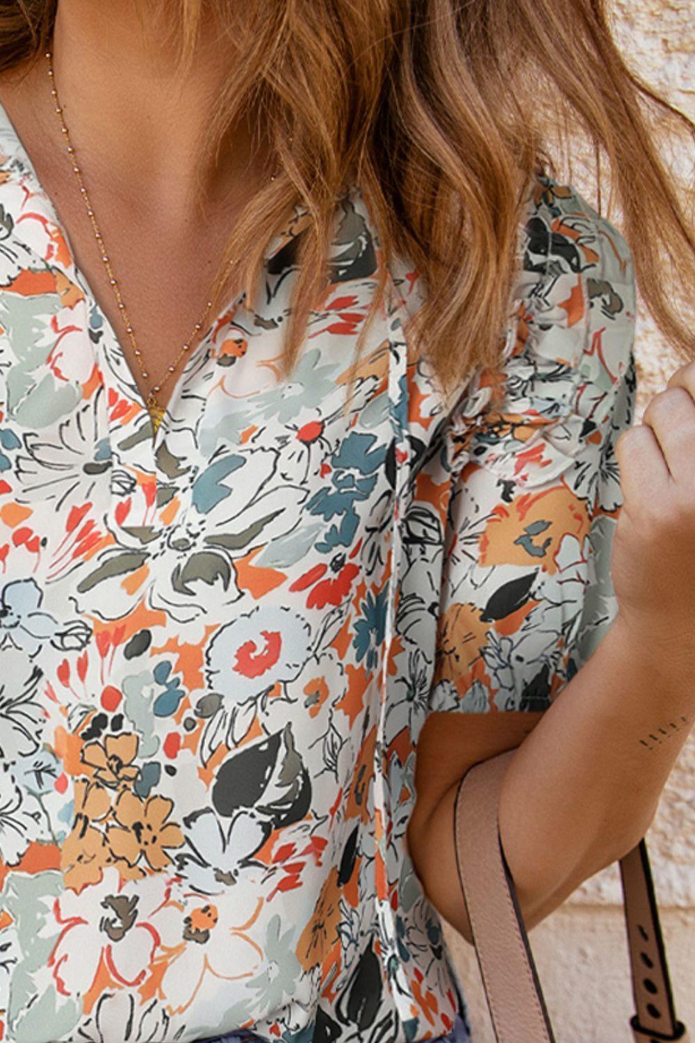 Who Cares Floral Short Sleeve Blouse - MXSTUDIO.COM