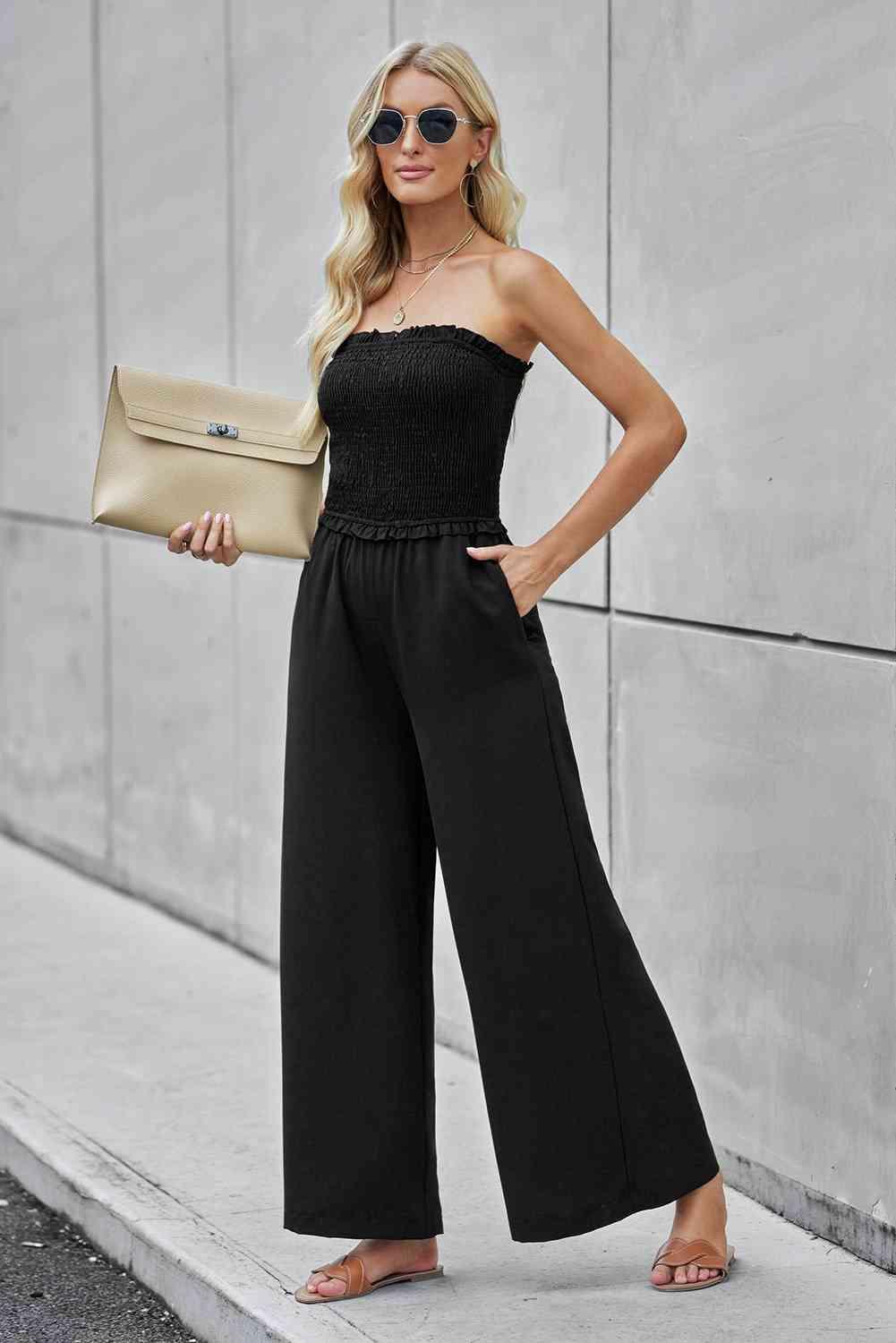 Wide Leg Strapless Black Jumpsuit - MXSTUDIO.COM