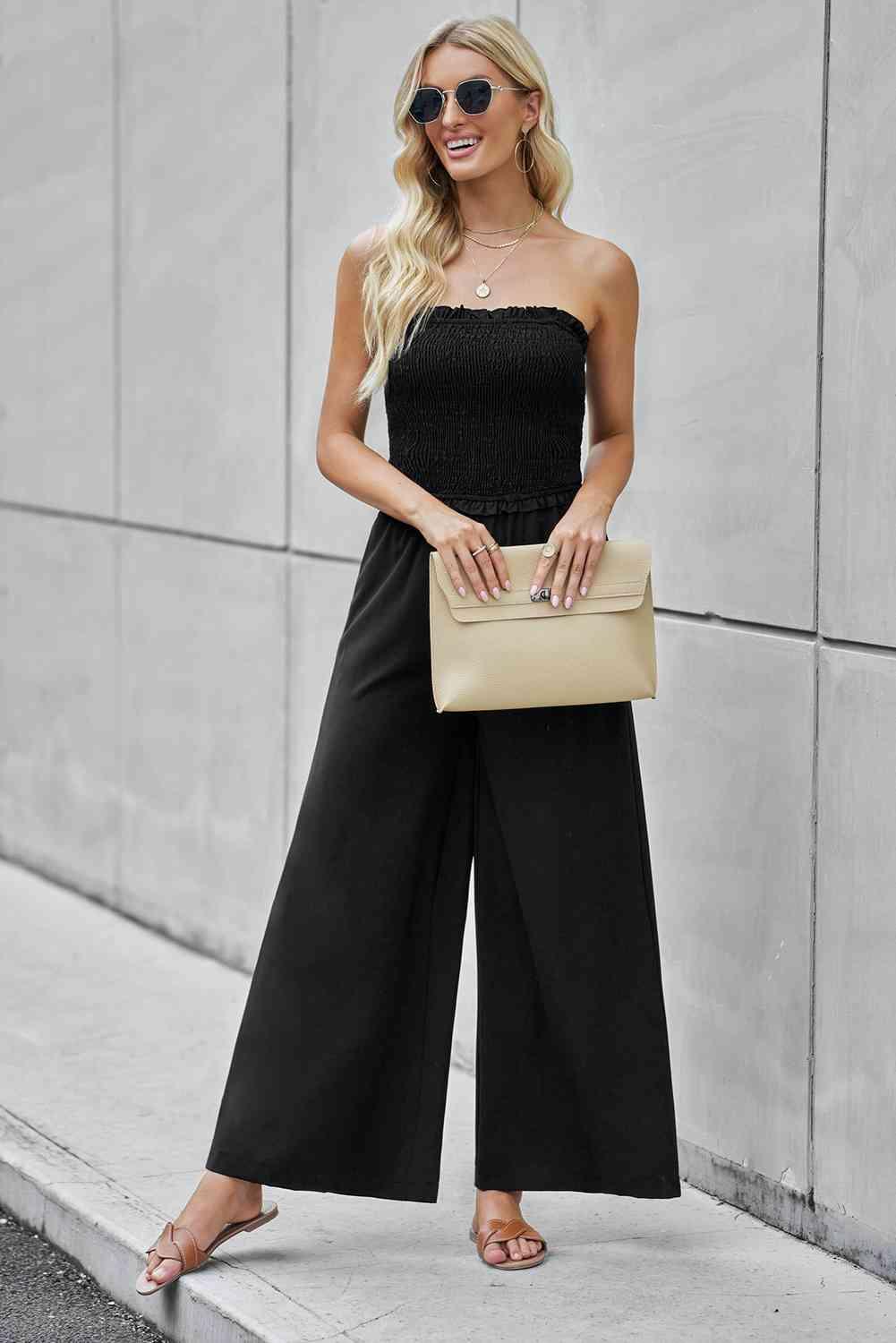 Wide Leg Strapless Black Jumpsuit - MXSTUDIO.COM