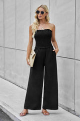 Wide Leg Strapless Black Jumpsuit - MXSTUDIO.COM