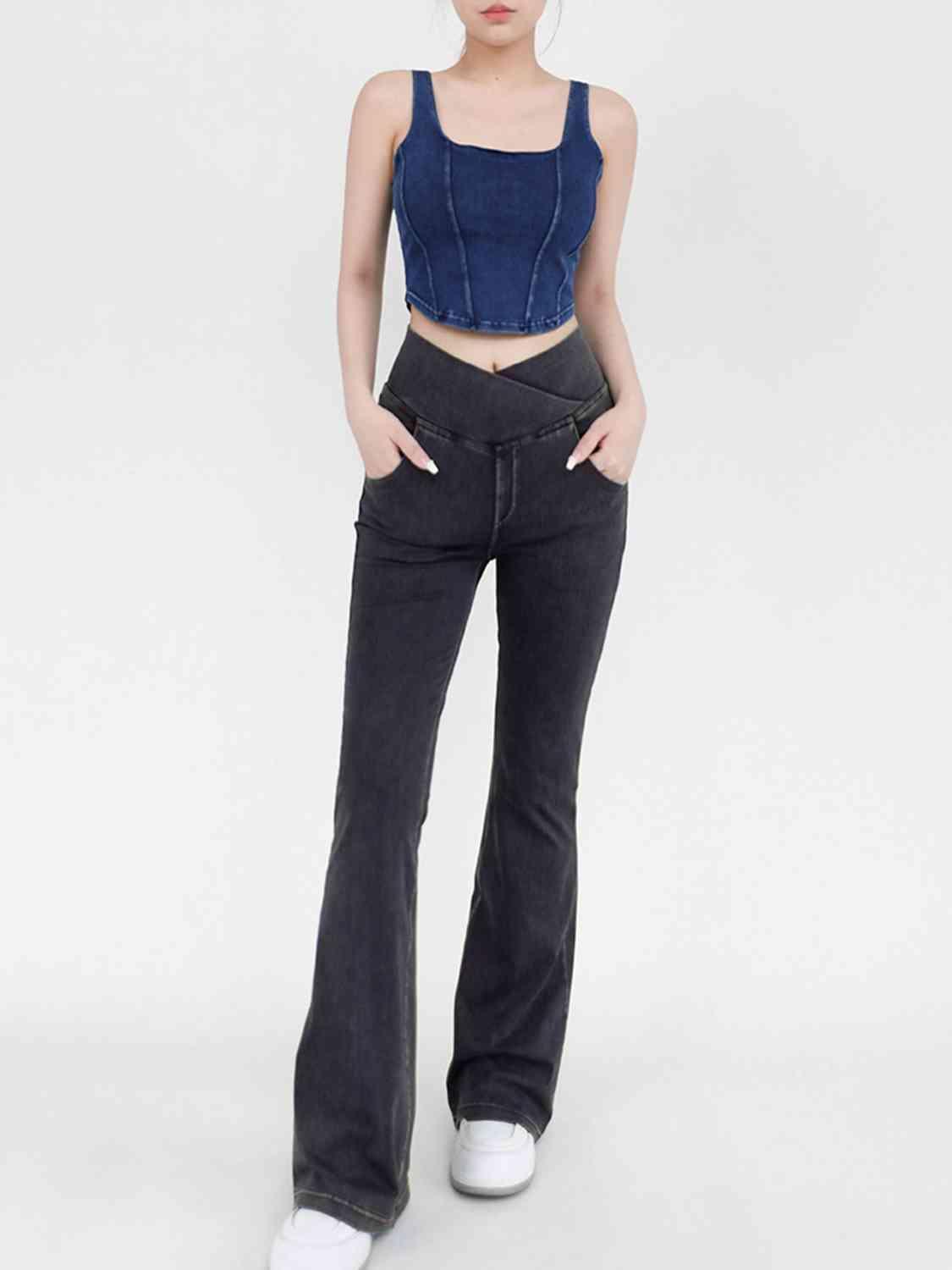 Wide Waistband Bootcut V Waist Jeans - MXSTUDIO.COM