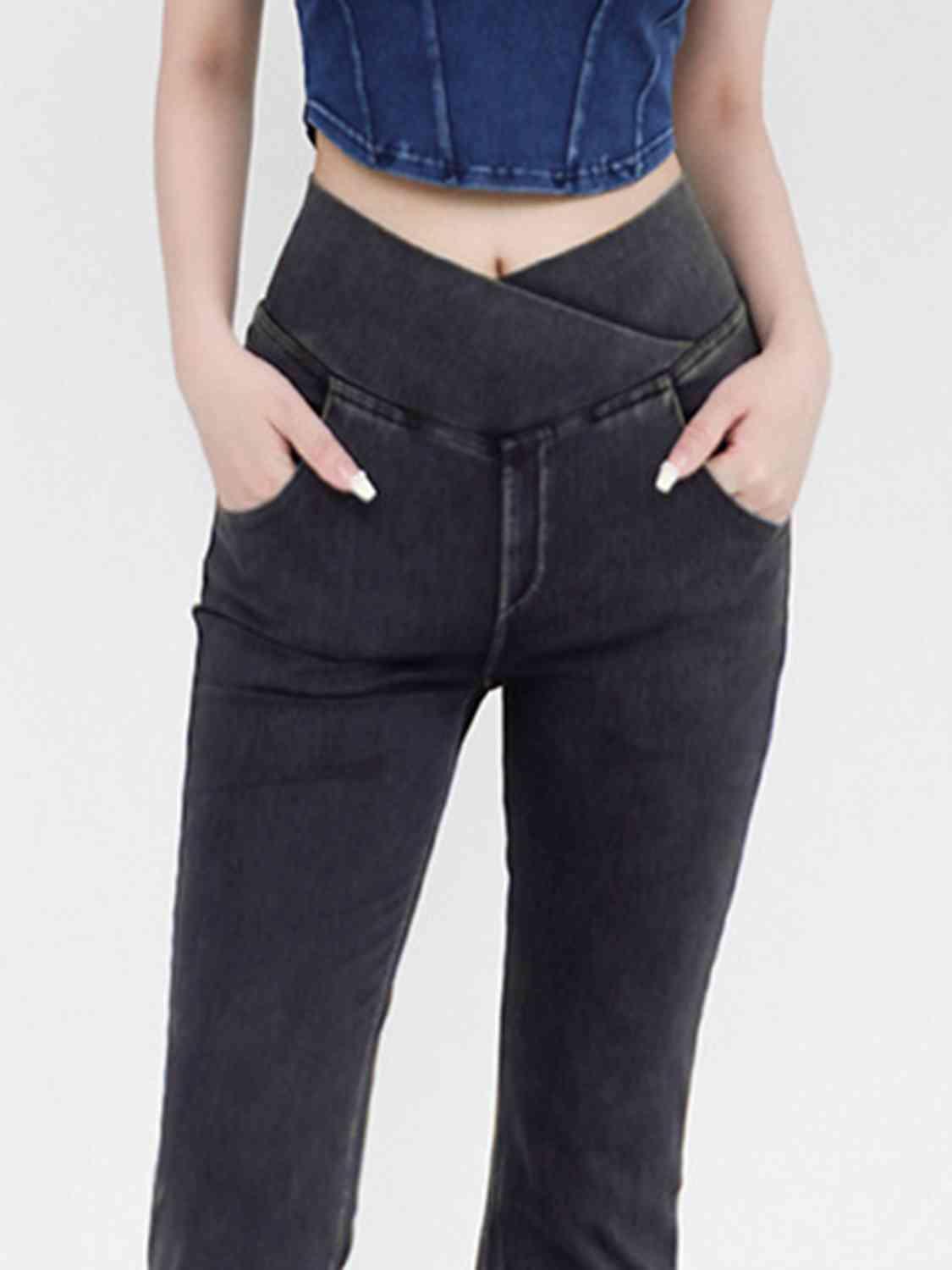 Wide Waistband Bootcut V Waist Jeans - MXSTUDIO.COM