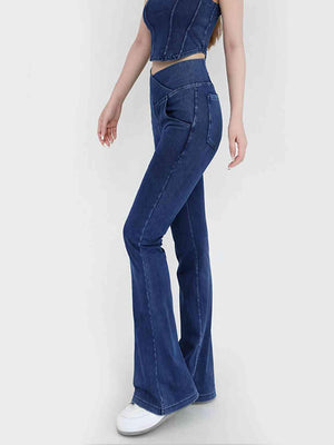 Wide Waistband Bootcut V Waist Jeans - MXSTUDIO.COM