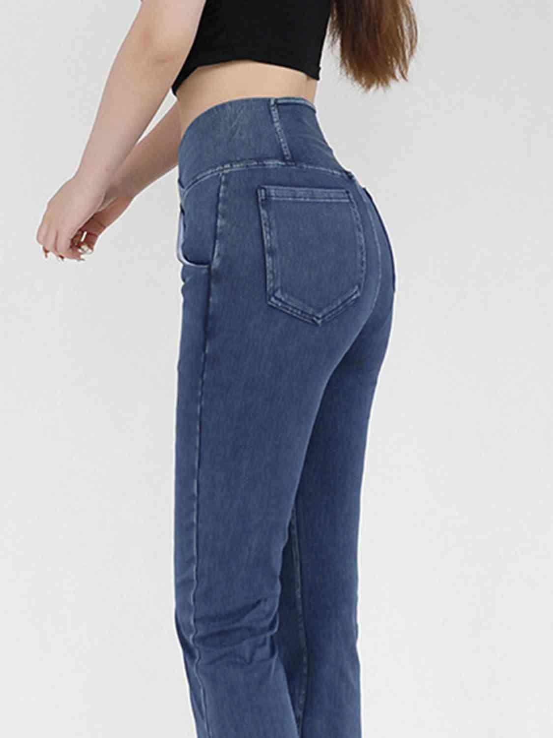 Wide Waistband Bootcut V Waist Jeans - MXSTUDIO.COM