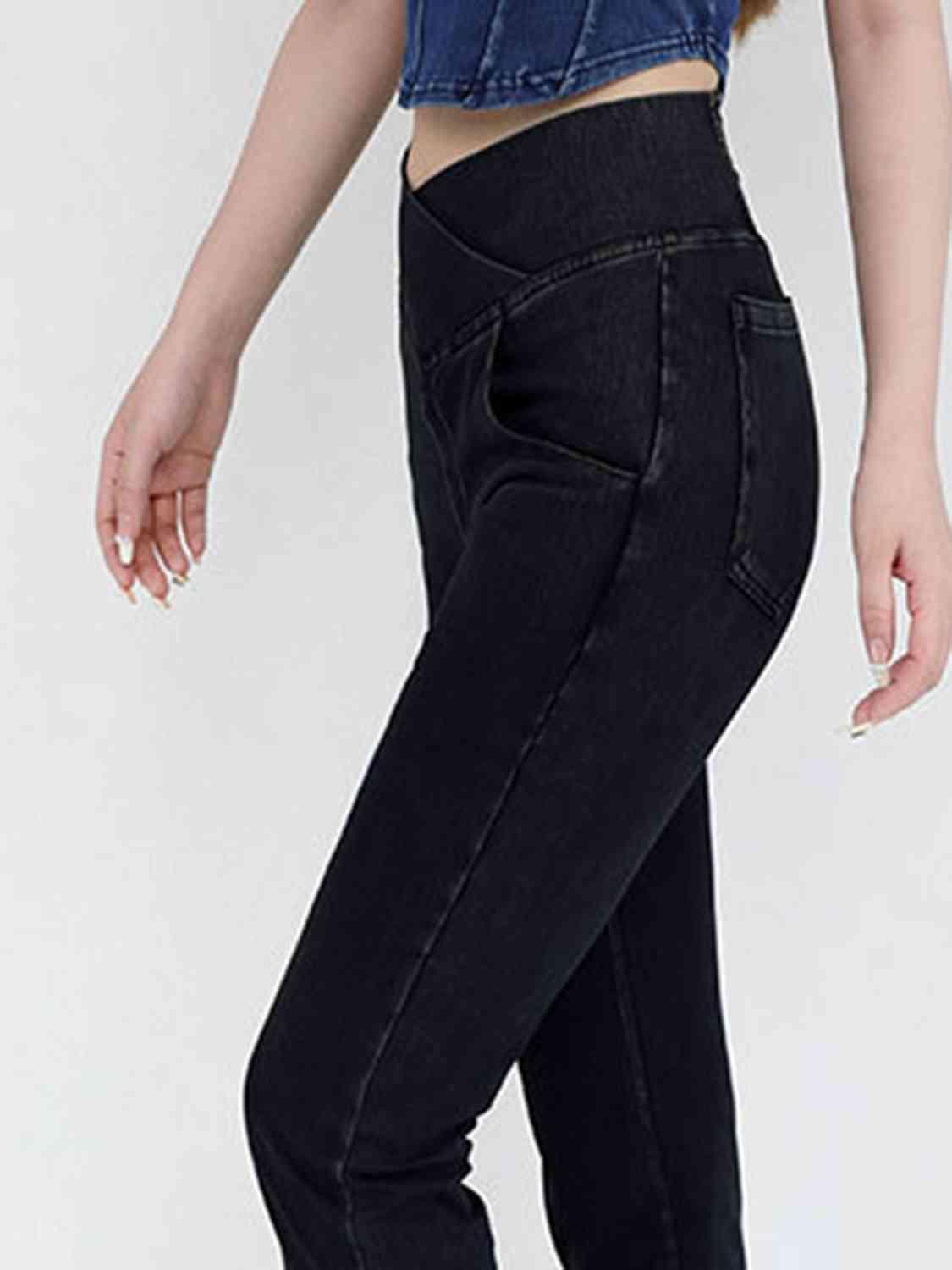 Wide Waistband Bootcut V Waist Jeans - MXSTUDIO.COM