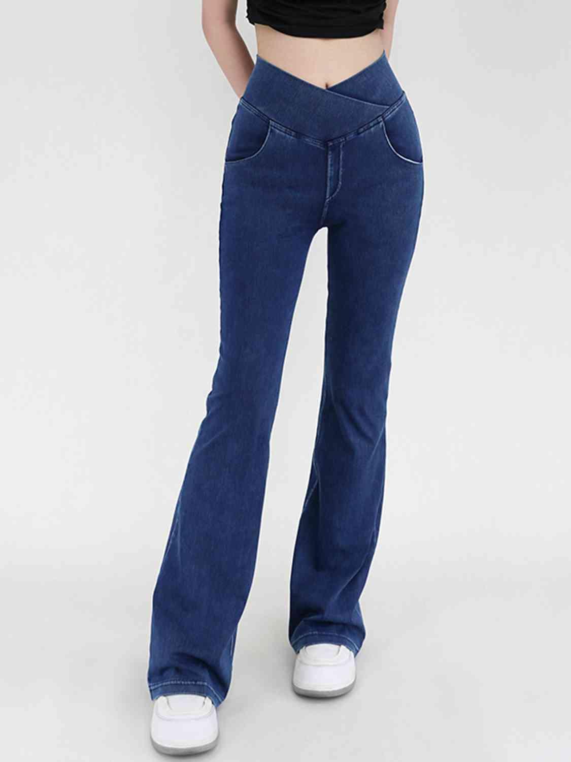 Wide Waistband Bootcut V Waist Jeans - MXSTUDIO.COM