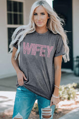 Wifey Leopard Short Sleeve Gray Graphic T Shirt - MXSTUDIO.COM