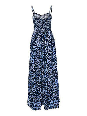 a blue and black leopard print dress