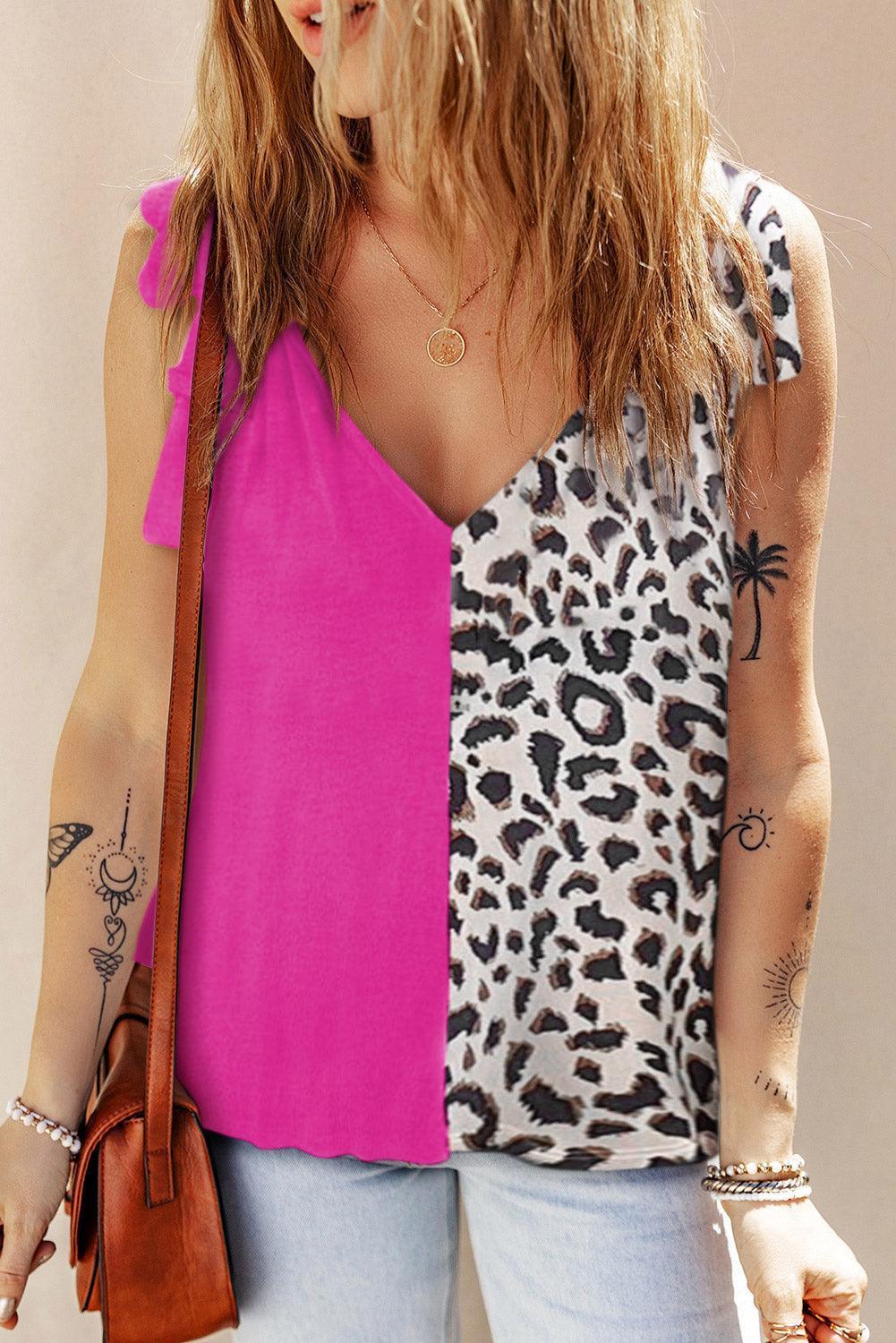 Wild Charm Leopard Hot Pink V Neck Tank - MXSTUDIO.COM