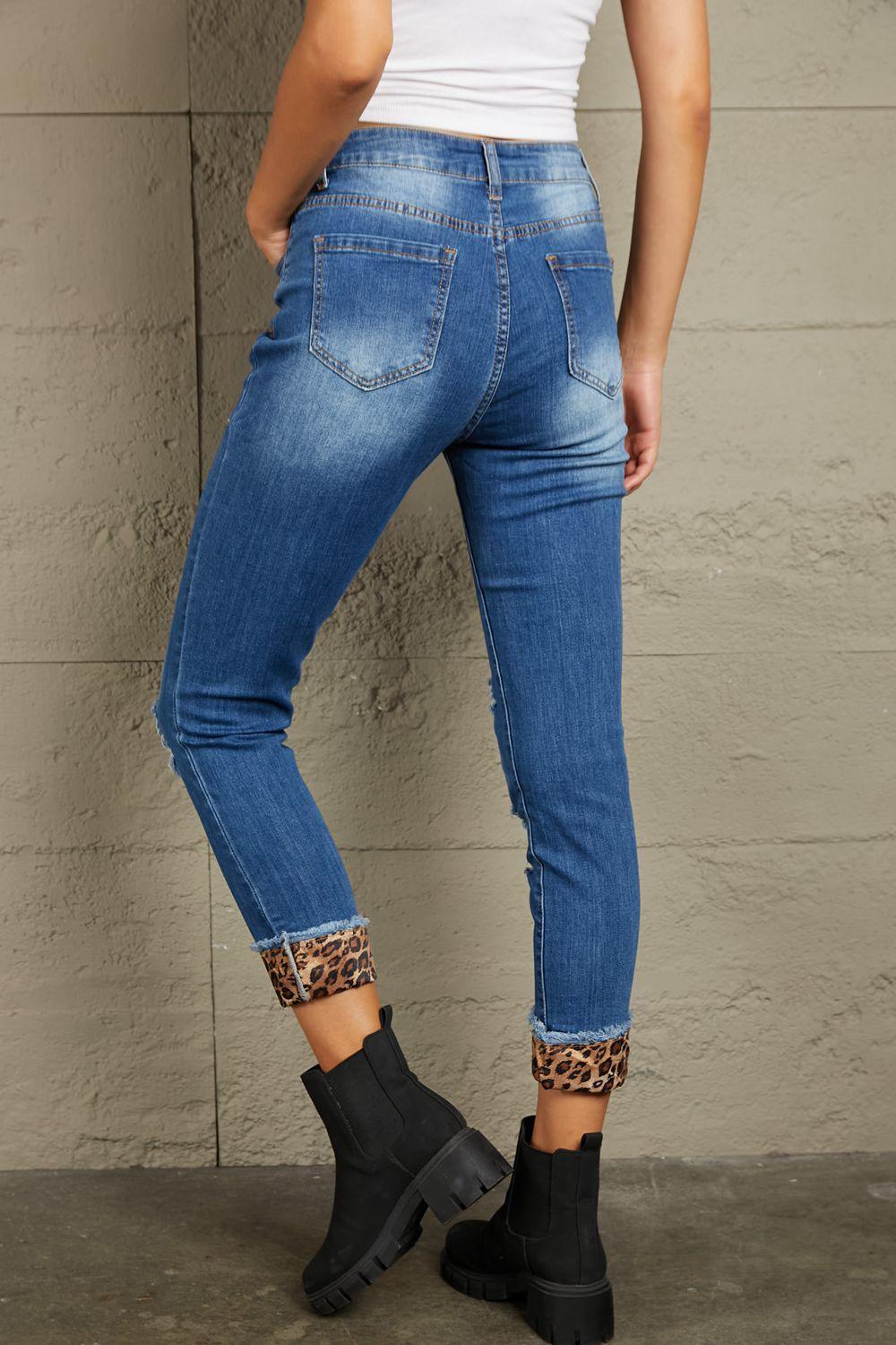 Wild Chic Cropped Leopard Patch Jeans - MXSTUDIO.COM