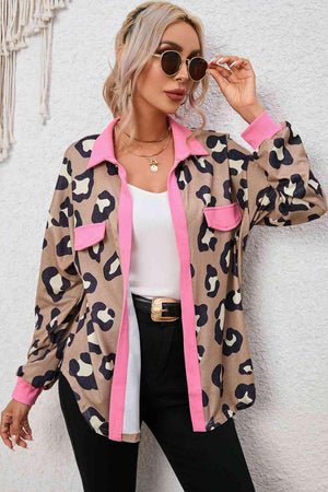 Wild Chic Pocketed Pink Leopard Jacket - MXSTUDIO.COM