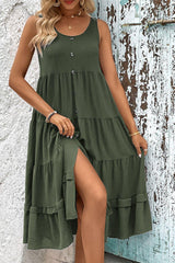 Wild Spirit Sleeveless Tiered Midi Dress - MXSTUDIO.COM