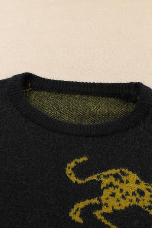 Wild Warmth Black Knit Cheetah Sweater-MXSTUDIO.COM