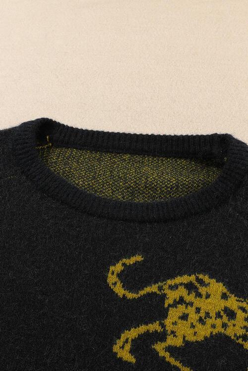 Wild Warmth Black Knit Cheetah Sweater-MXSTUDIO.COM