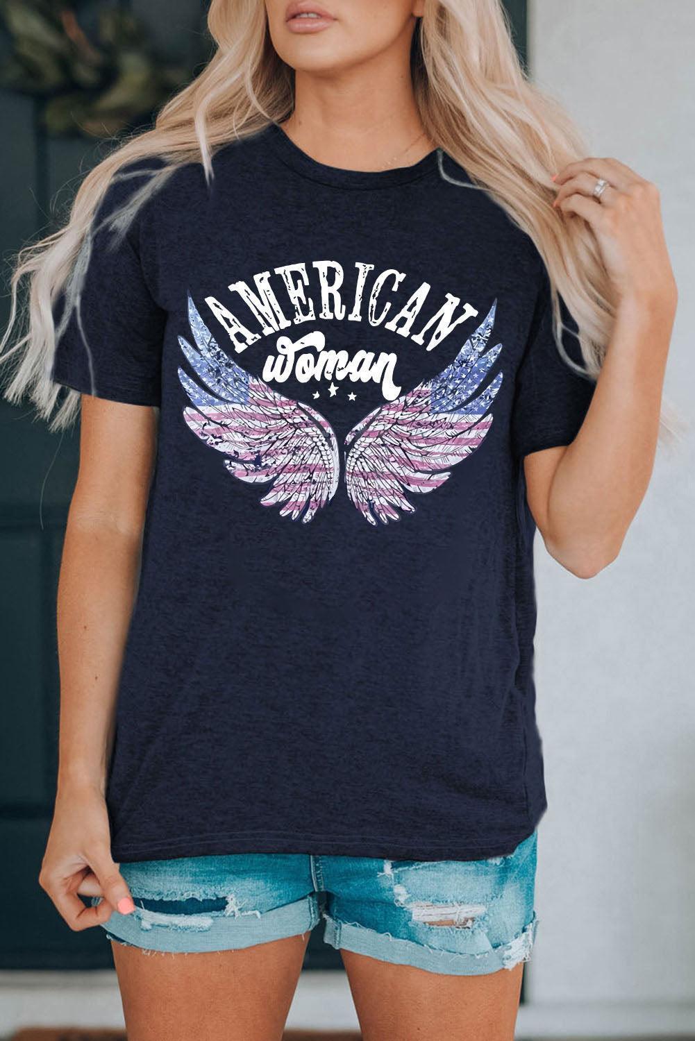 Wings US Flag American Woman T Shirt - MXSTUDIO.COM