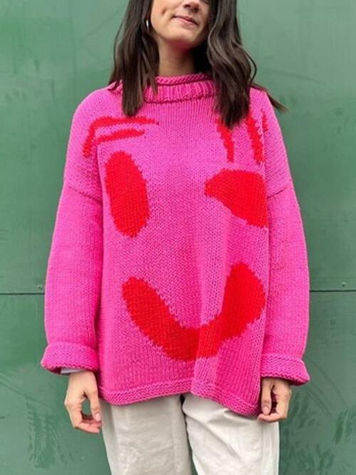 Wink Face Emoji Crew Neck Knit Sweater-MXSTUDIO.COM