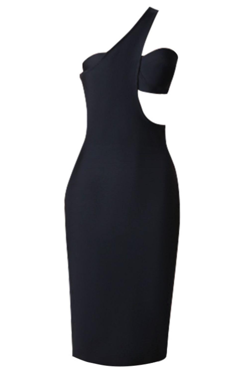 Winsome Black One-Shoulder Cutout Dress - MXSTUDIO.COM