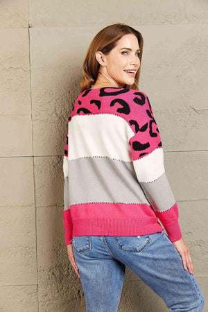 Winsome Drop Shoulder Women's Color Block Sweater-MXSTUDIO.COM