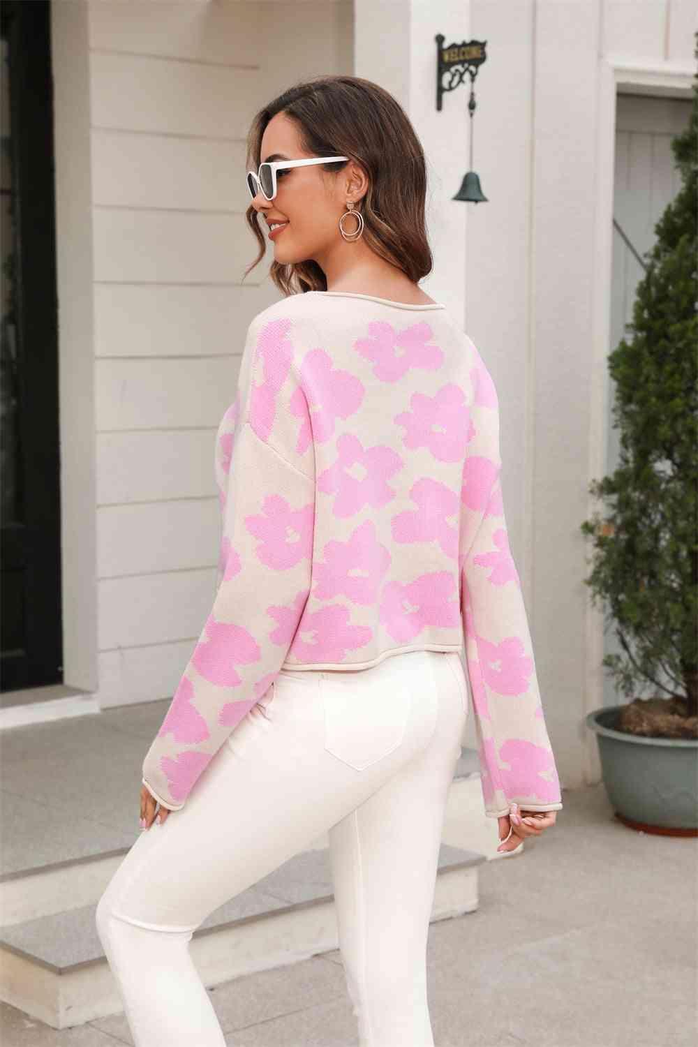 Winter Aesthetic Crew Neck Flower Sweater - MXSTUDIO.COM