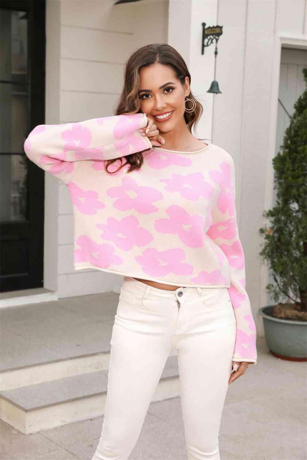 Winter Aesthetic Crew Neck Flower Sweater - MXSTUDIO.COM