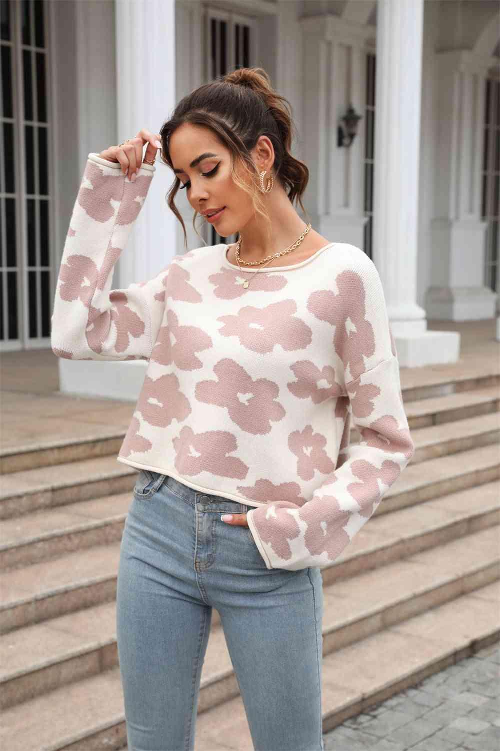 Winter Aesthetic Crew Neck Flower Sweater - MXSTUDIO.COM