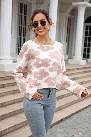 Winter Aesthetic Crew Neck Flower Sweater - MXSTUDIO.COM