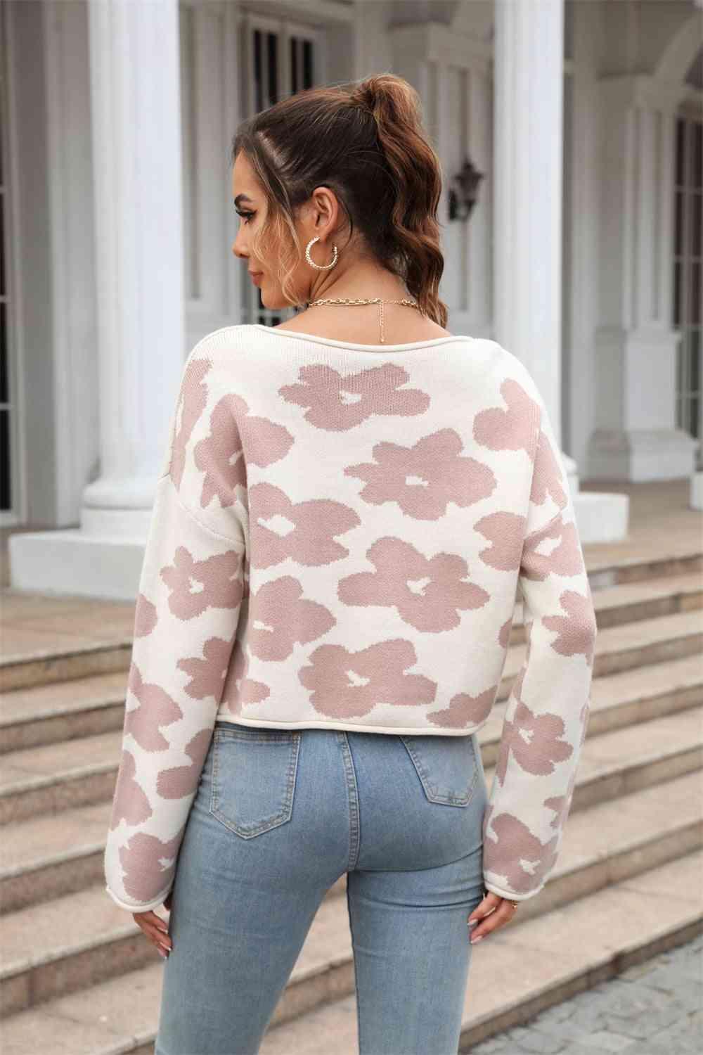 Winter Aesthetic Crew Neck Flower Sweater - MXSTUDIO.COM