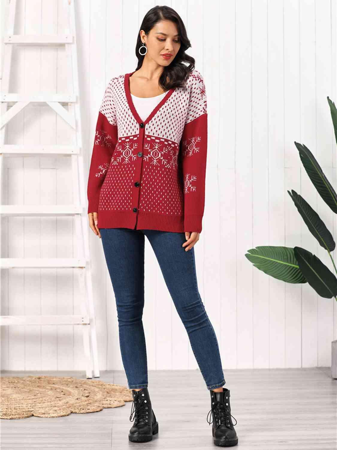 Winter Appeal Button Down Snowflake Cardigan - MXSTUDIO.COM