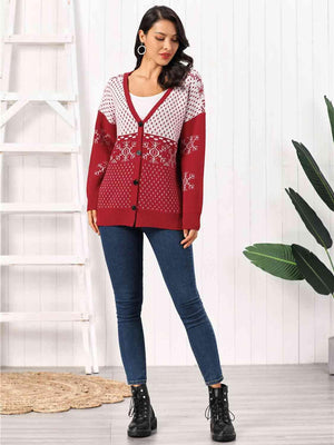 Winter Appeal Button Down Snowflake Cardigan - MXSTUDIO.COM