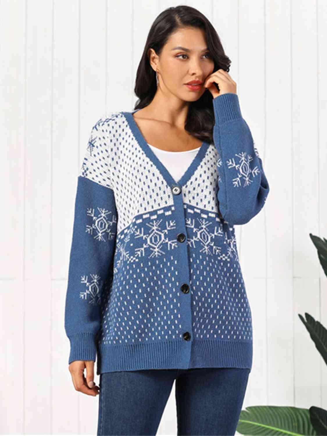 Winter Appeal Button Down Snowflake Cardigan - MXSTUDIO.COM