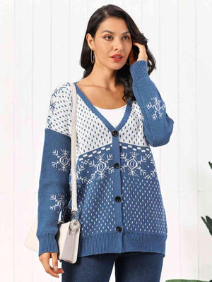 Winter Appeal Button Down Snowflake Cardigan - MXSTUDIO.COM