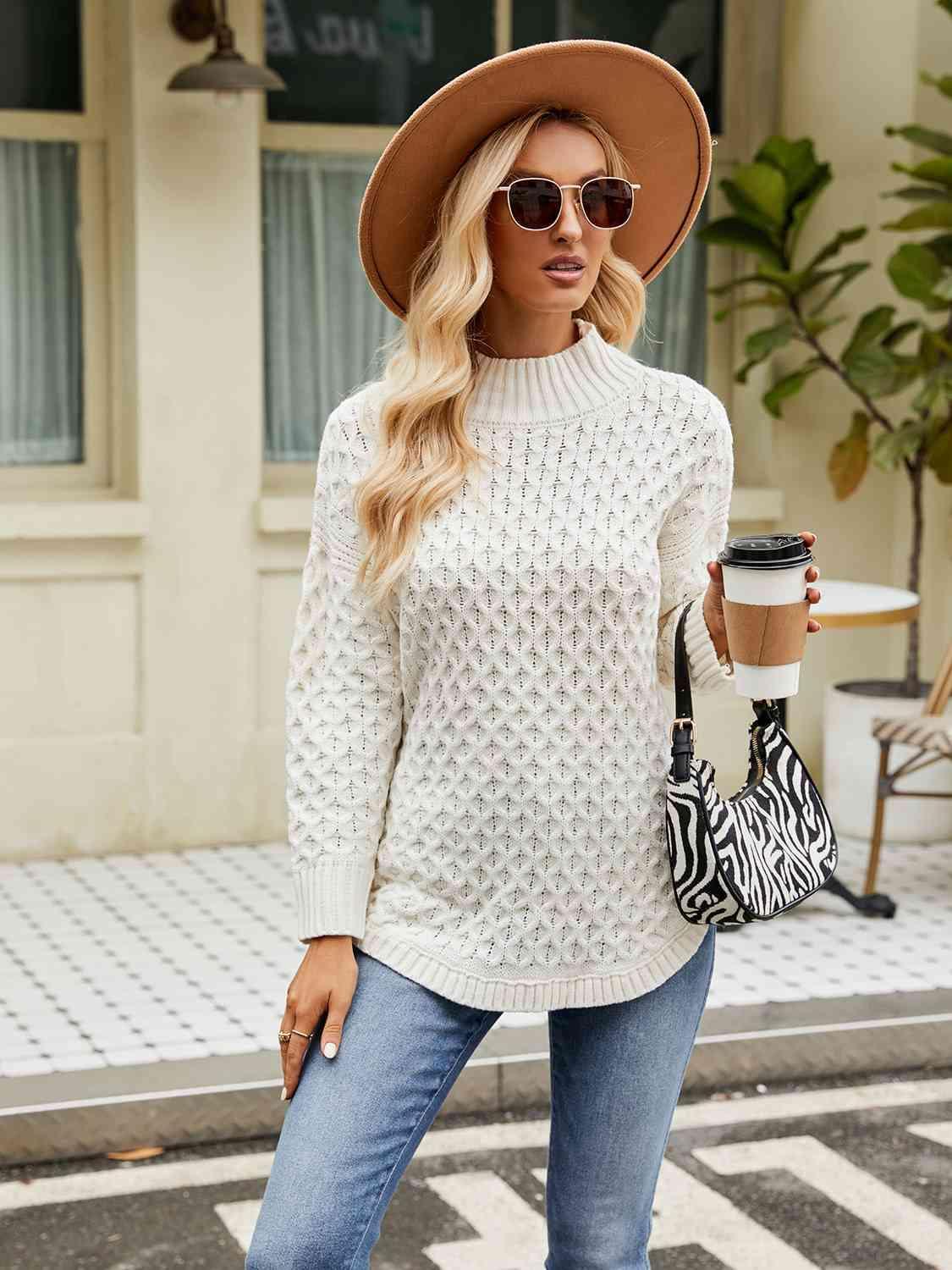 Winter Basic Slit Mock Neck Sweater - MXSTUDIO.COM