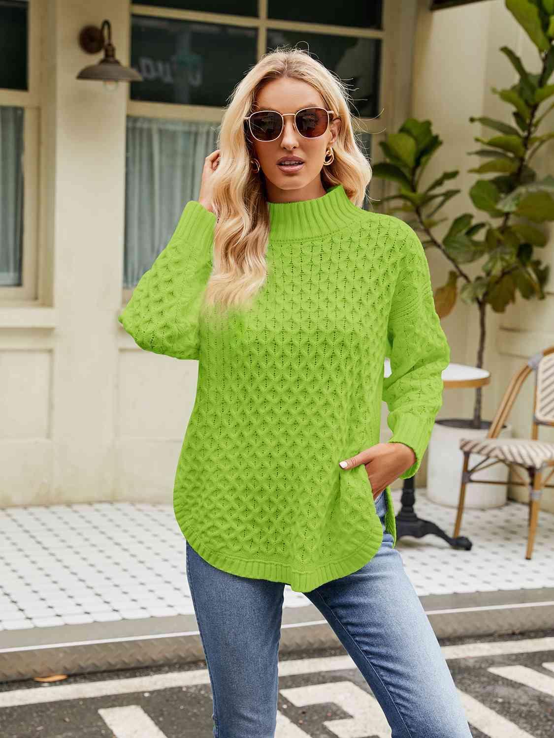 Winter Basic Slit Mock Neck Sweater - MXSTUDIO.COM