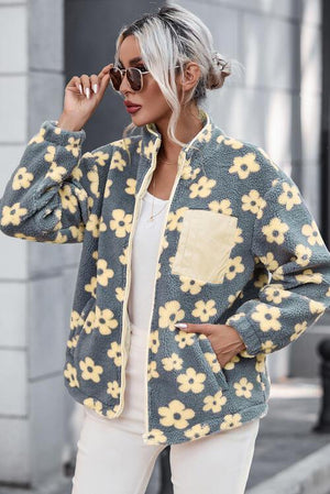 Winter Bloom Zip Up Mock Neck Floral Jacket-MXSTUDIO.COM