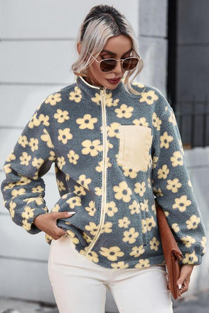 Winter Bloom Zip Up Mock Neck Floral Jacket-MXSTUDIO.COM