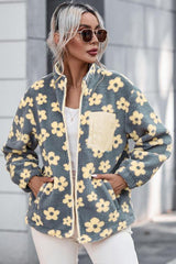 Winter Bloom Zip Up Mock Neck Floral Jacket-MXSTUDIO.COM