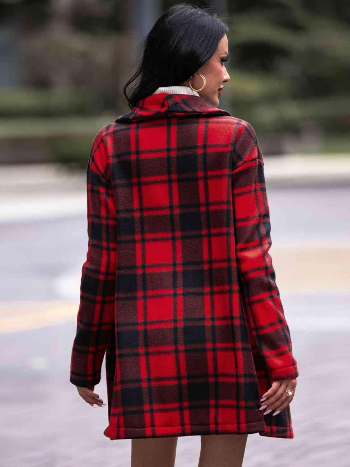 Winter Classic Collared Buttoned Plaid Coat-MXSTUDIO.COM