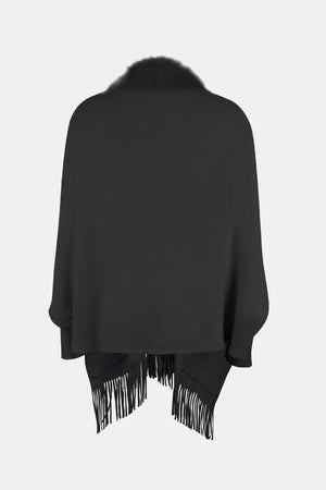 Winter Darling Fringe Open Front Faux Fur Poncho-MXSTUDIO.COM