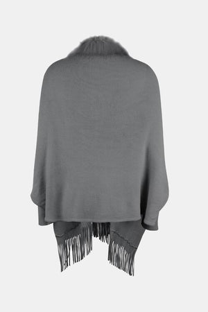 Winter Darling Fringe Open Front Faux Fur Poncho-MXSTUDIO.COM