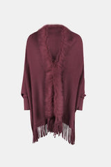 Winter Darling Fringe Open Front Faux Fur Poncho-MXSTUDIO.COM