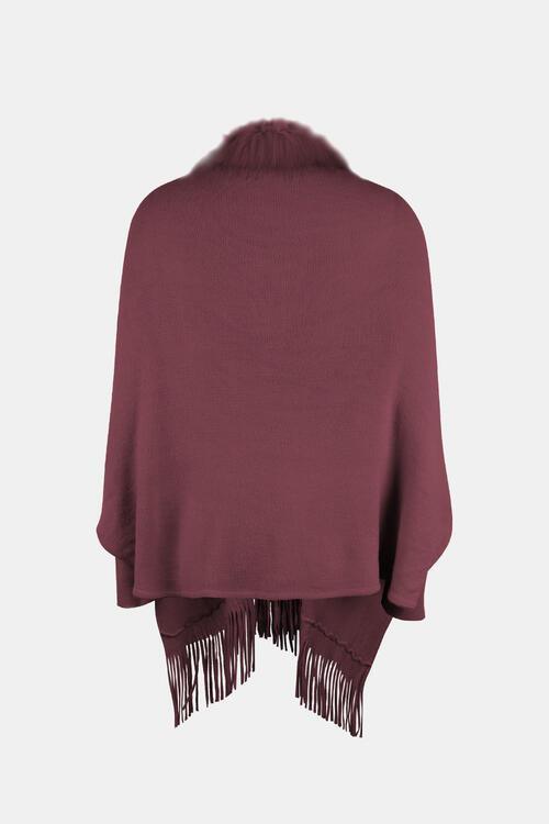 Winter Darling Fringe Open Front Faux Fur Poncho-MXSTUDIO.COM